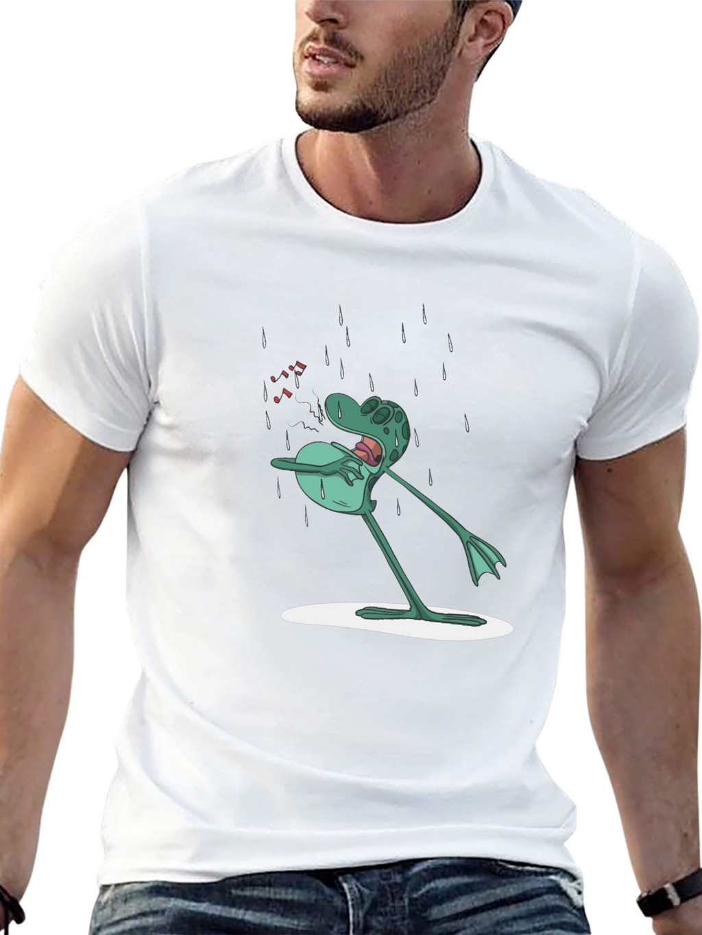Frog in Rain Mens Graphic Tee - Black