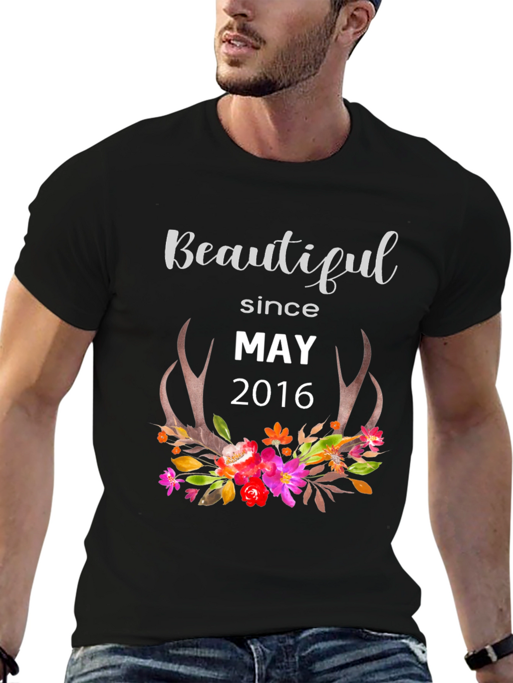 Beautiful Since May 2016 Floral Antler T-Shirt