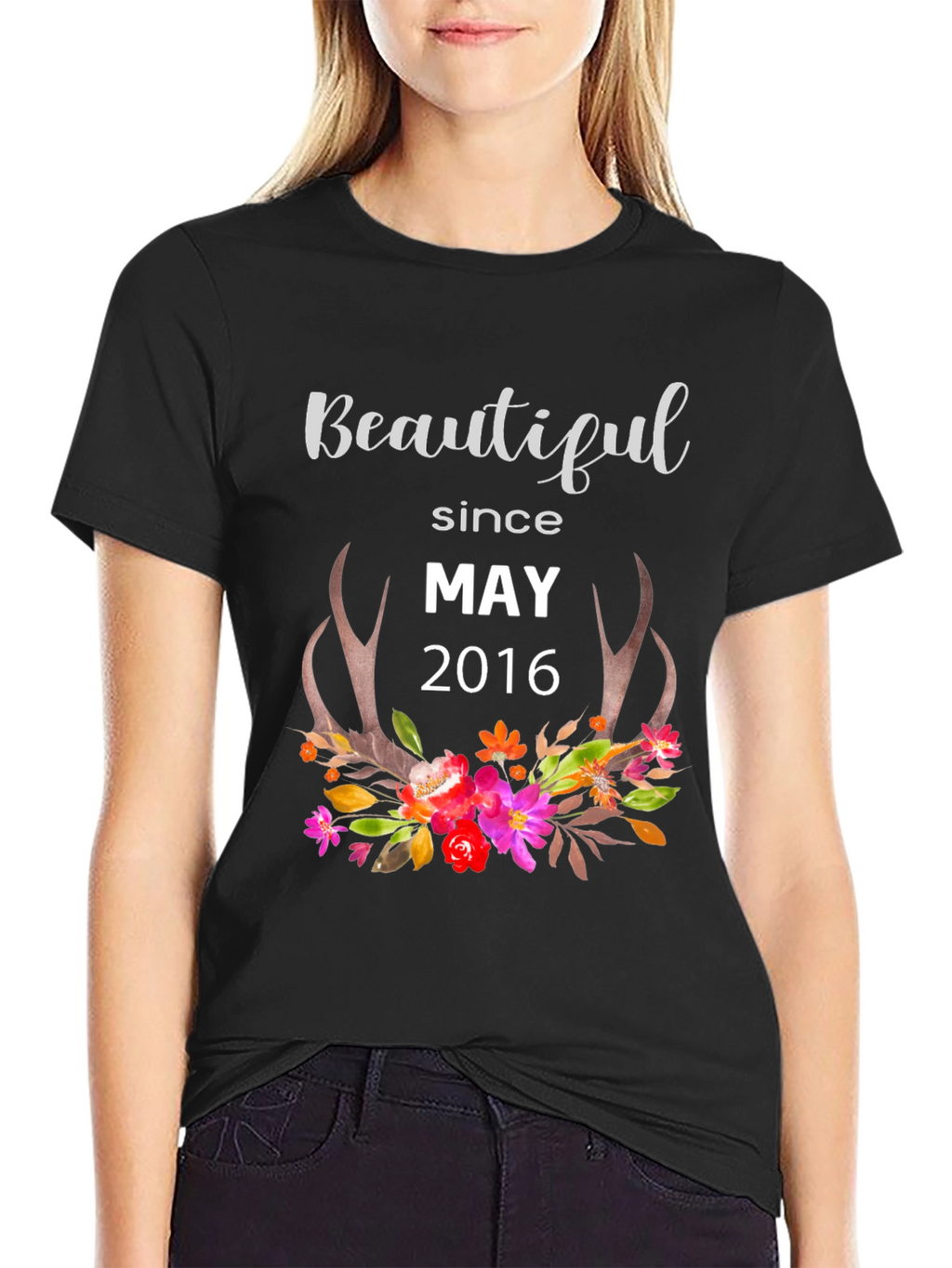 Beautiful Since May 2016 Floral Antler T-Shirt