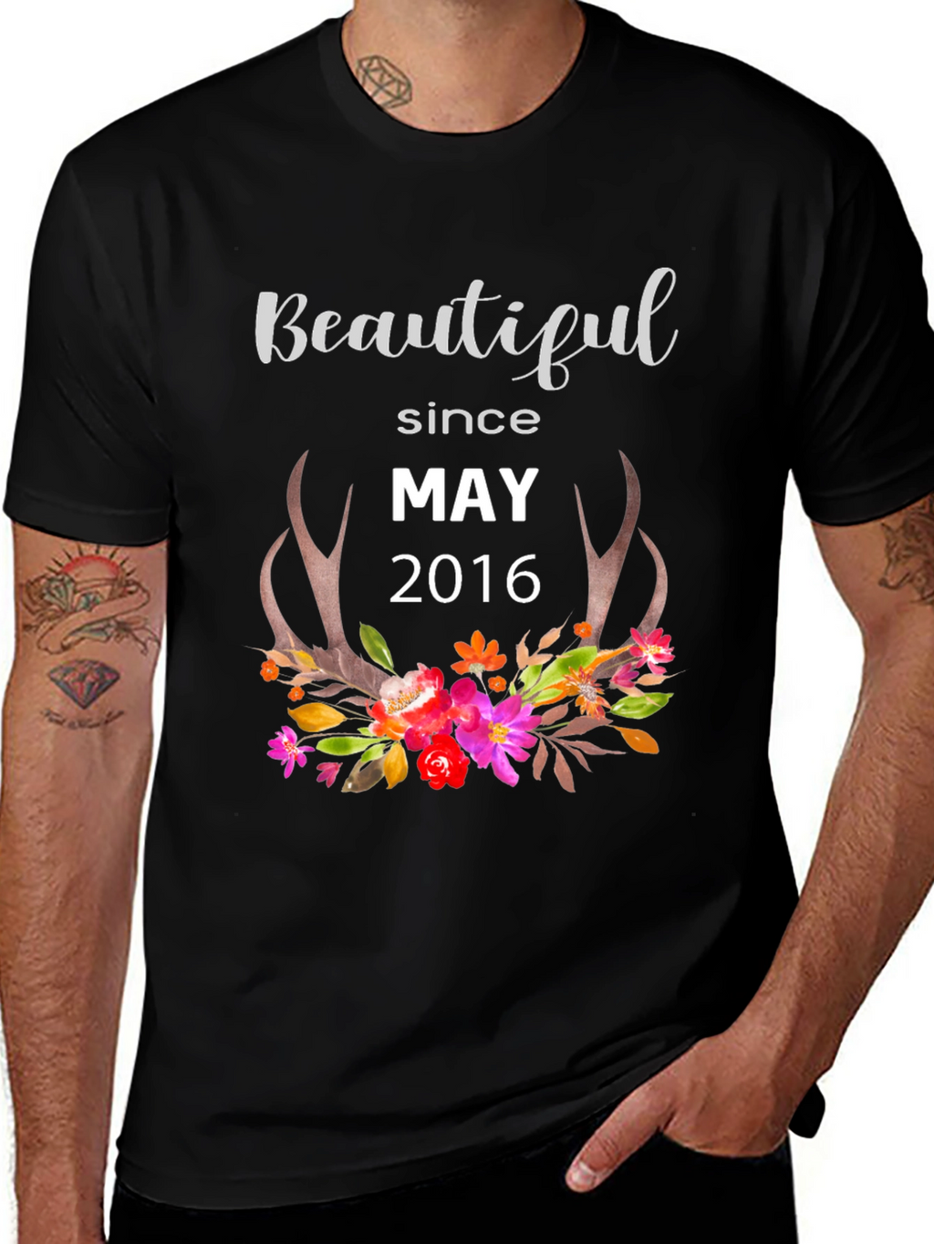 Beautiful Since May 2016 Floral Antler T-Shirt