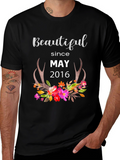 Beautiful Since May 2016 Floral Antler T-Shirt