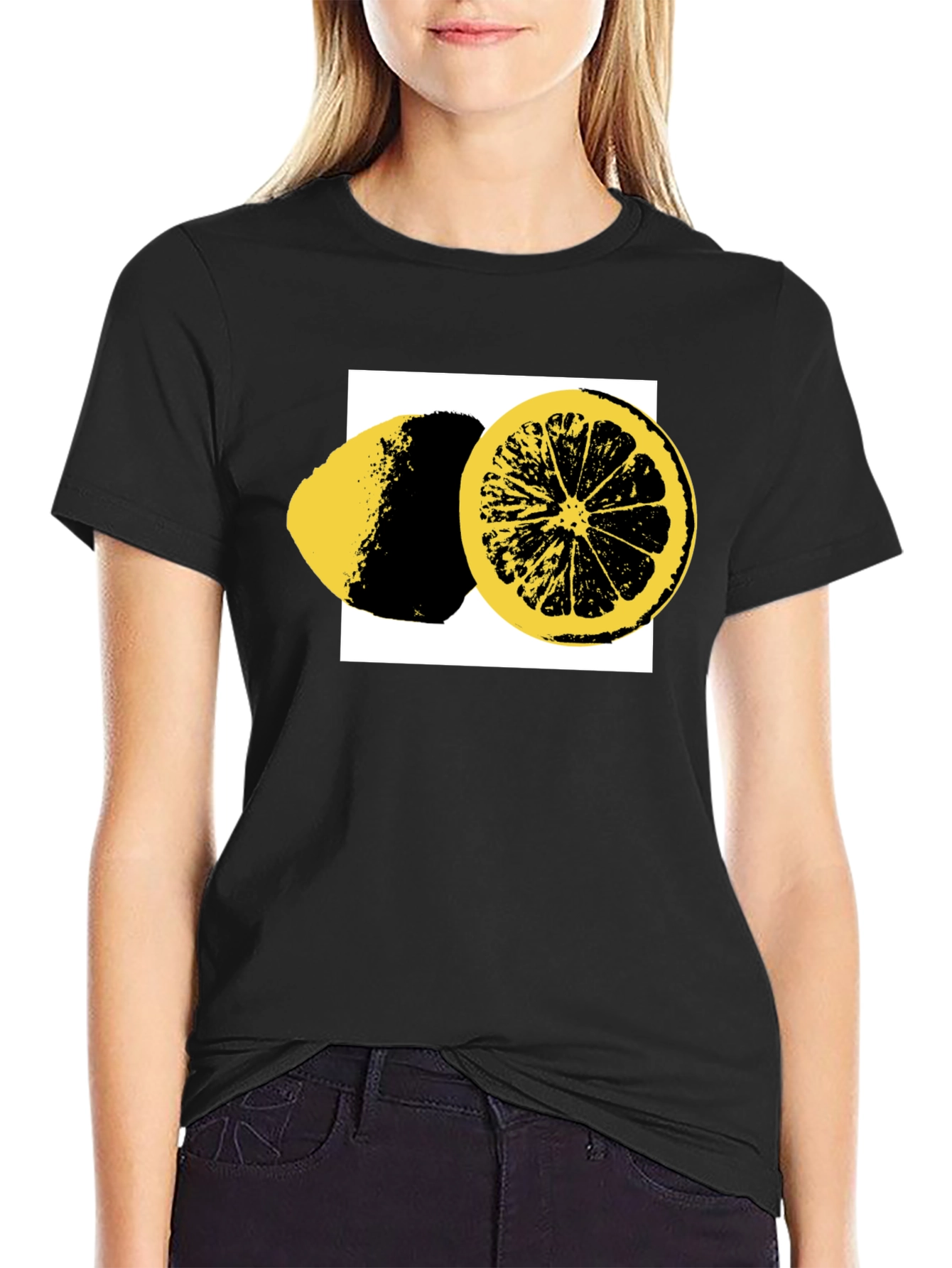 Lemon Slice Graphic Tee - Black Cotton T-Shirt