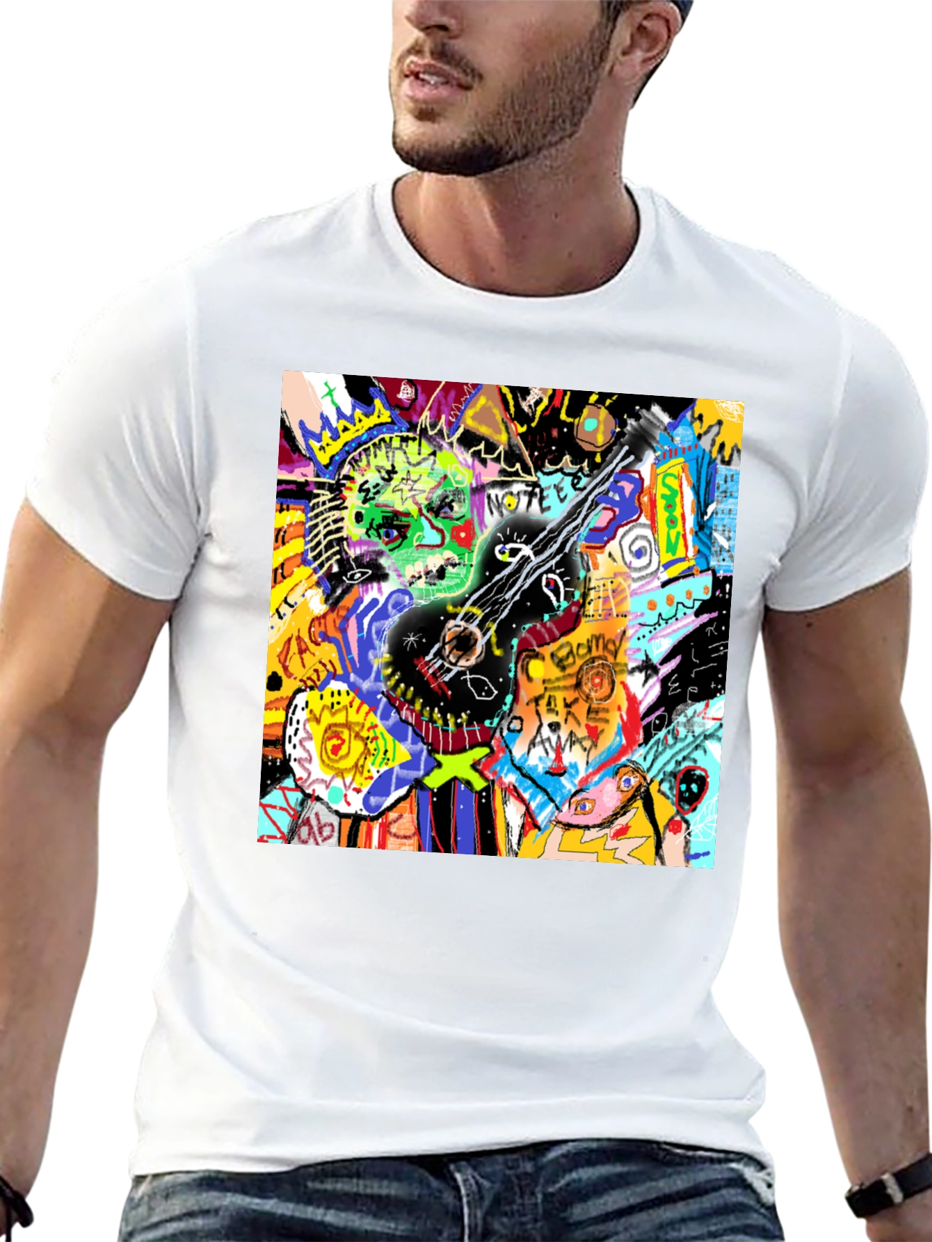 Abstract Guitar Graphic Tee - Black Crew Neck