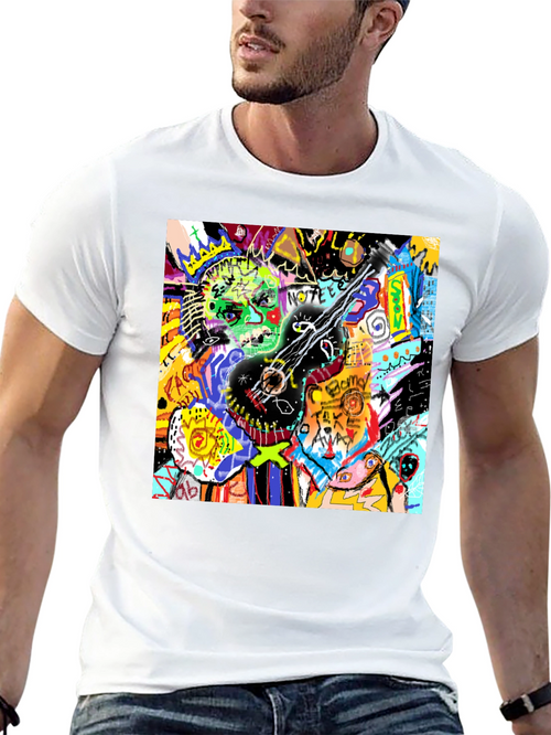 Abstract Guitar Graphic Tee - Black Crew Neck