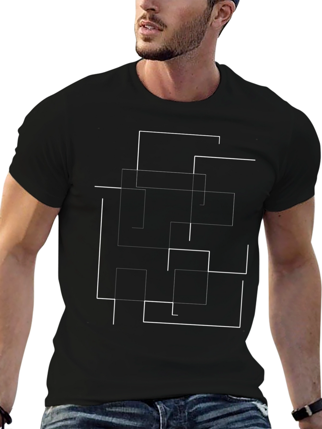 Abstract Lines Graphic Print Black T-Shirt