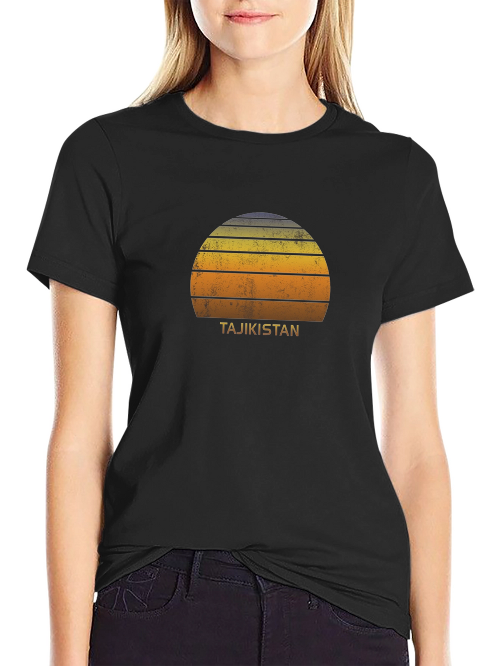 Tajikistan Sunset Graphic Tee - Retro Style Black T-Shirt