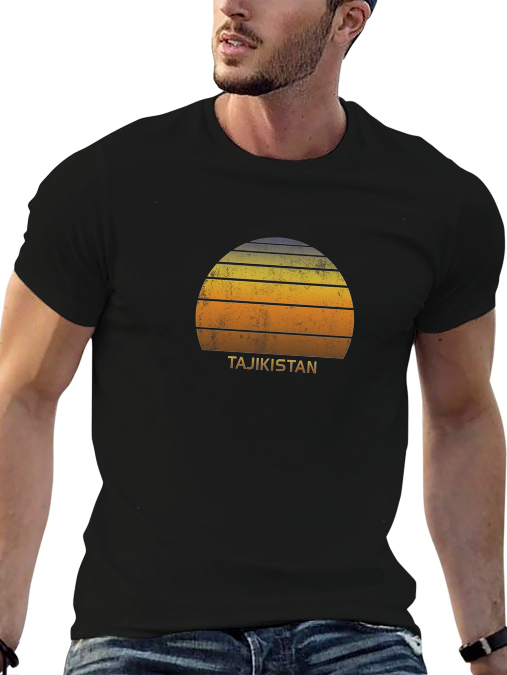 Tajikistan Sunset Graphic Tee - Retro Style Black T-Shirt