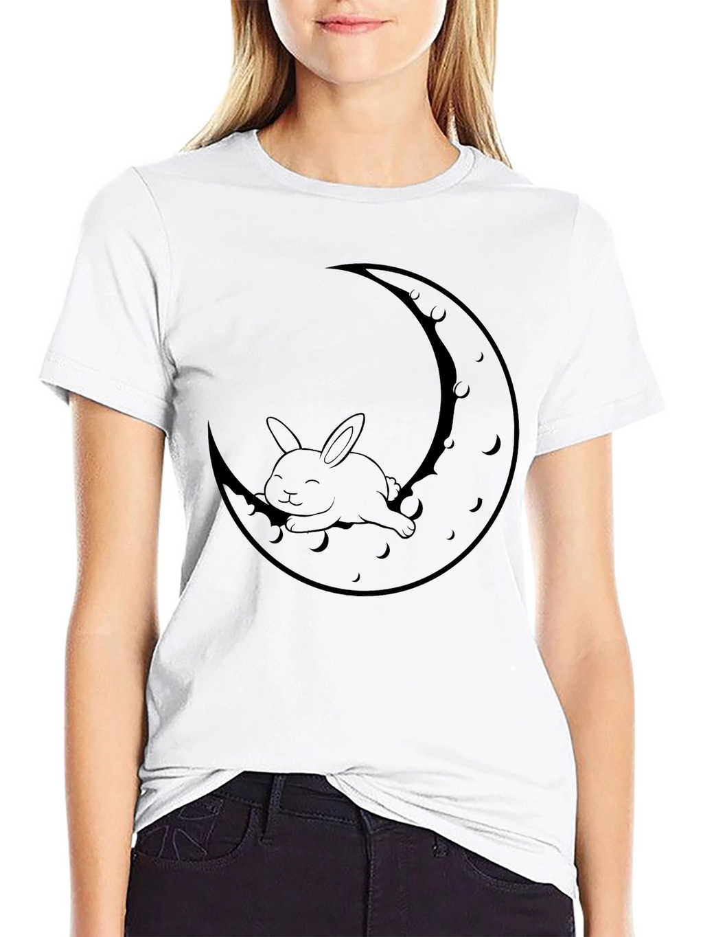 Rabbit Moon Graphic Tee - Relaxed Fit Black T-Shirt
