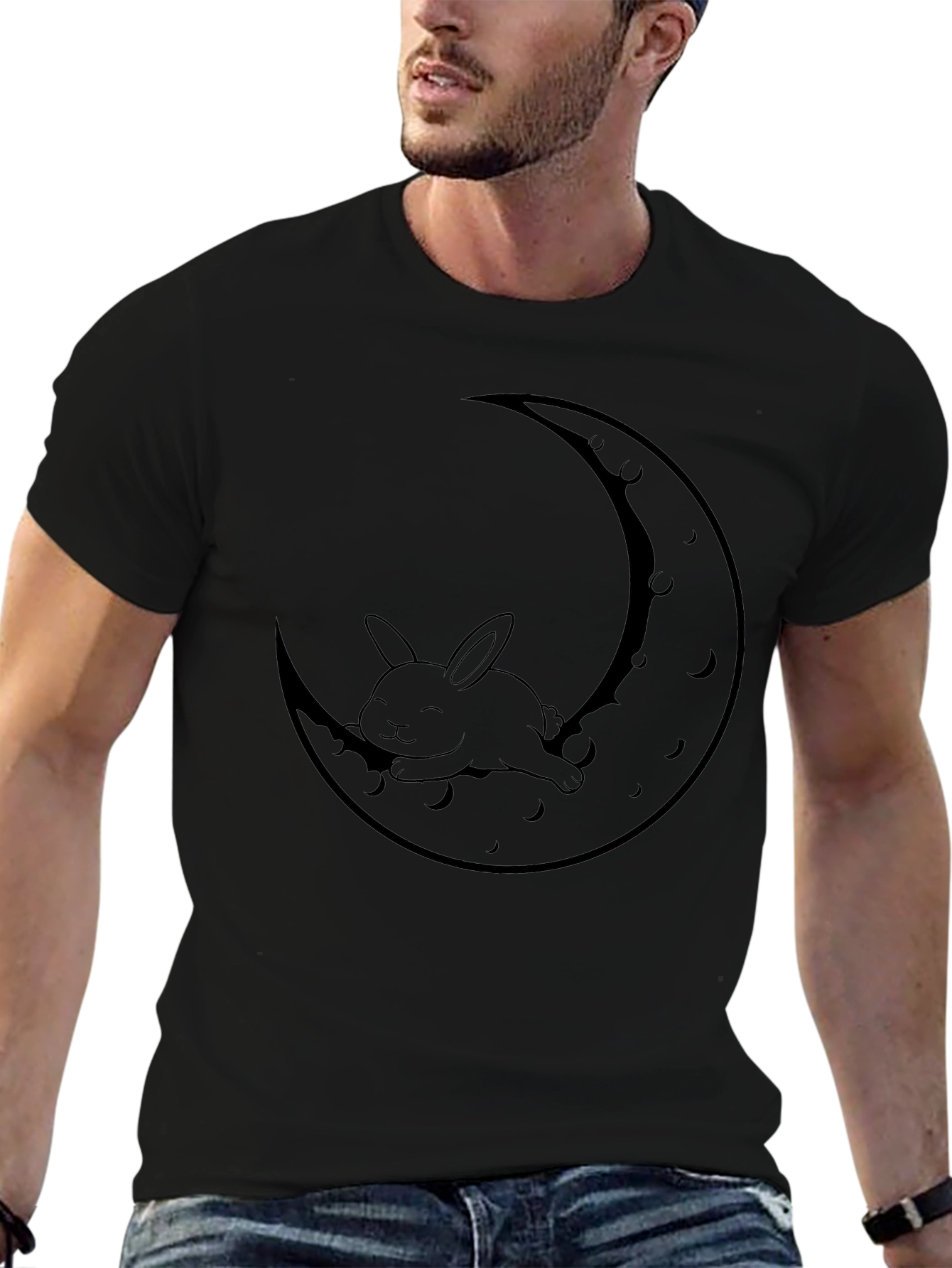 Rabbit Moon Graphic Tee - Relaxed Fit Black T-Shirt