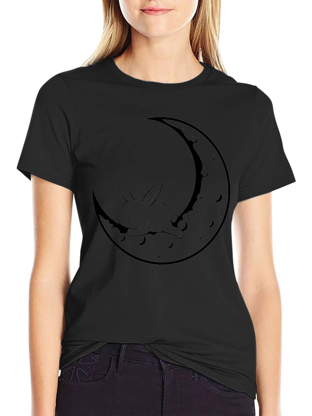 Rabbit Moon Graphic Tee - Relaxed Fit Black T-Shirt
