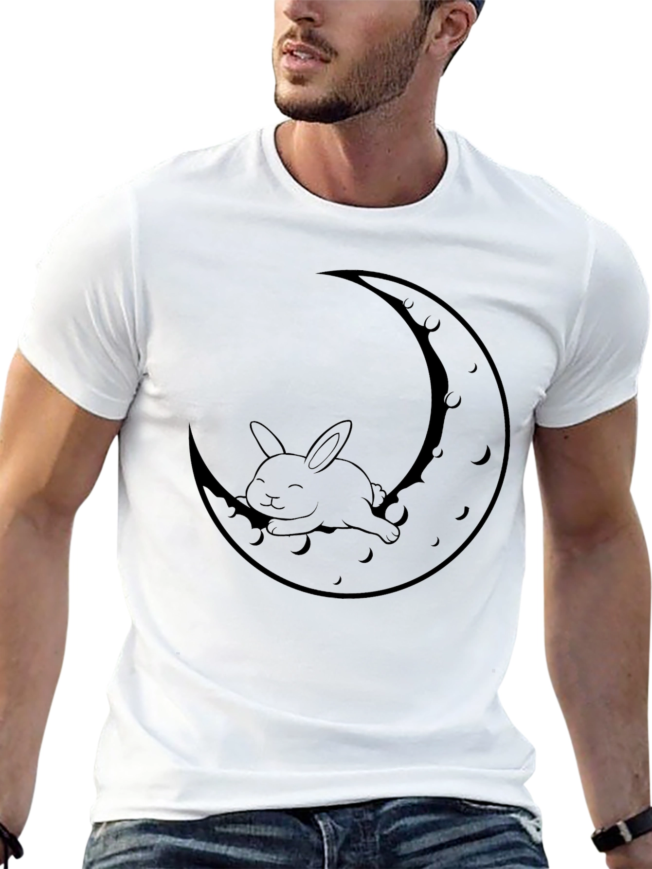 Rabbit Moon Graphic Tee - Relaxed Fit Black T-Shirt