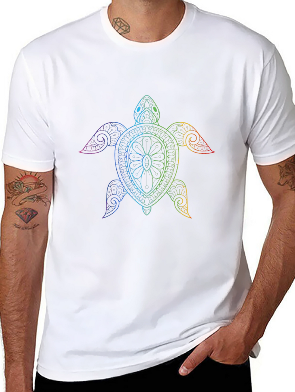 Rainbow Turtle Graphic Tee - Stylish Mens Black T-Shirt
