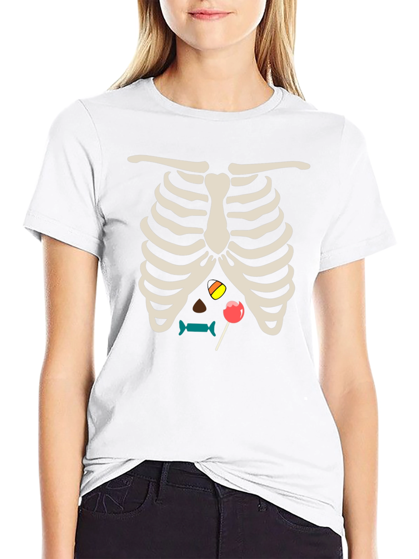 Halloween Candy Rib Cage Black T-Shirt