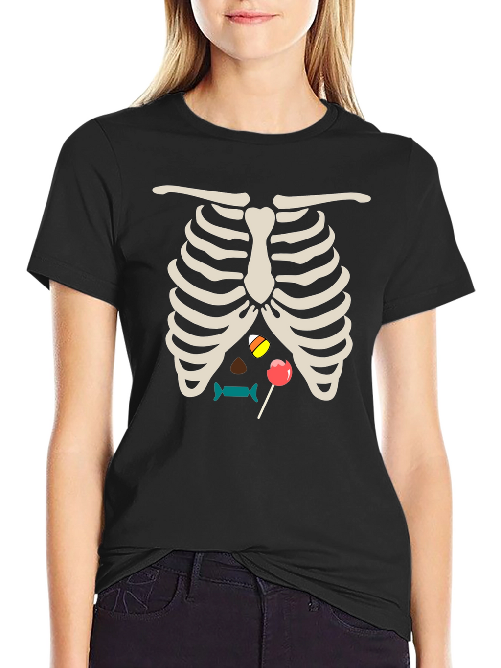 Halloween Candy Rib Cage Black T-Shirt