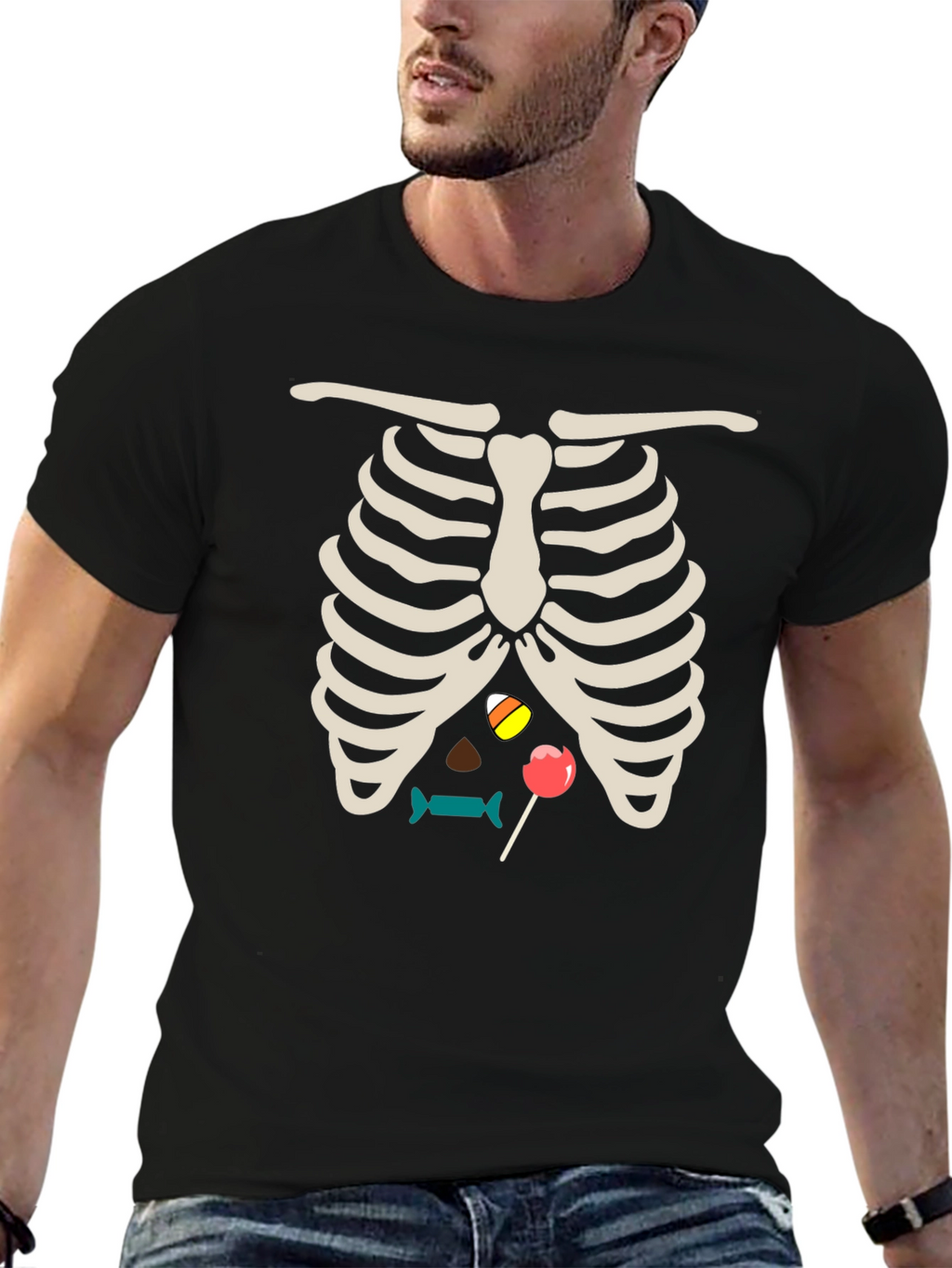 Halloween Candy Rib Cage Black T-Shirt