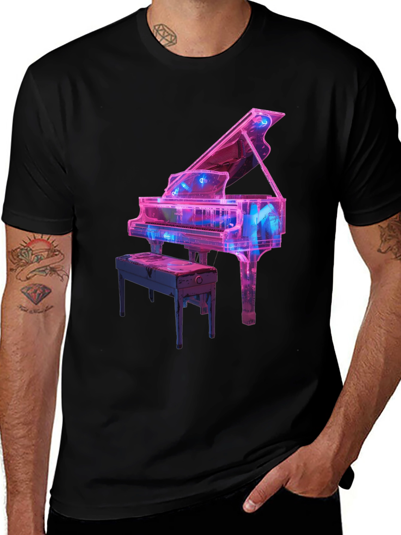 Neon Piano Graphic Tee - Music Lovers T-Shirt