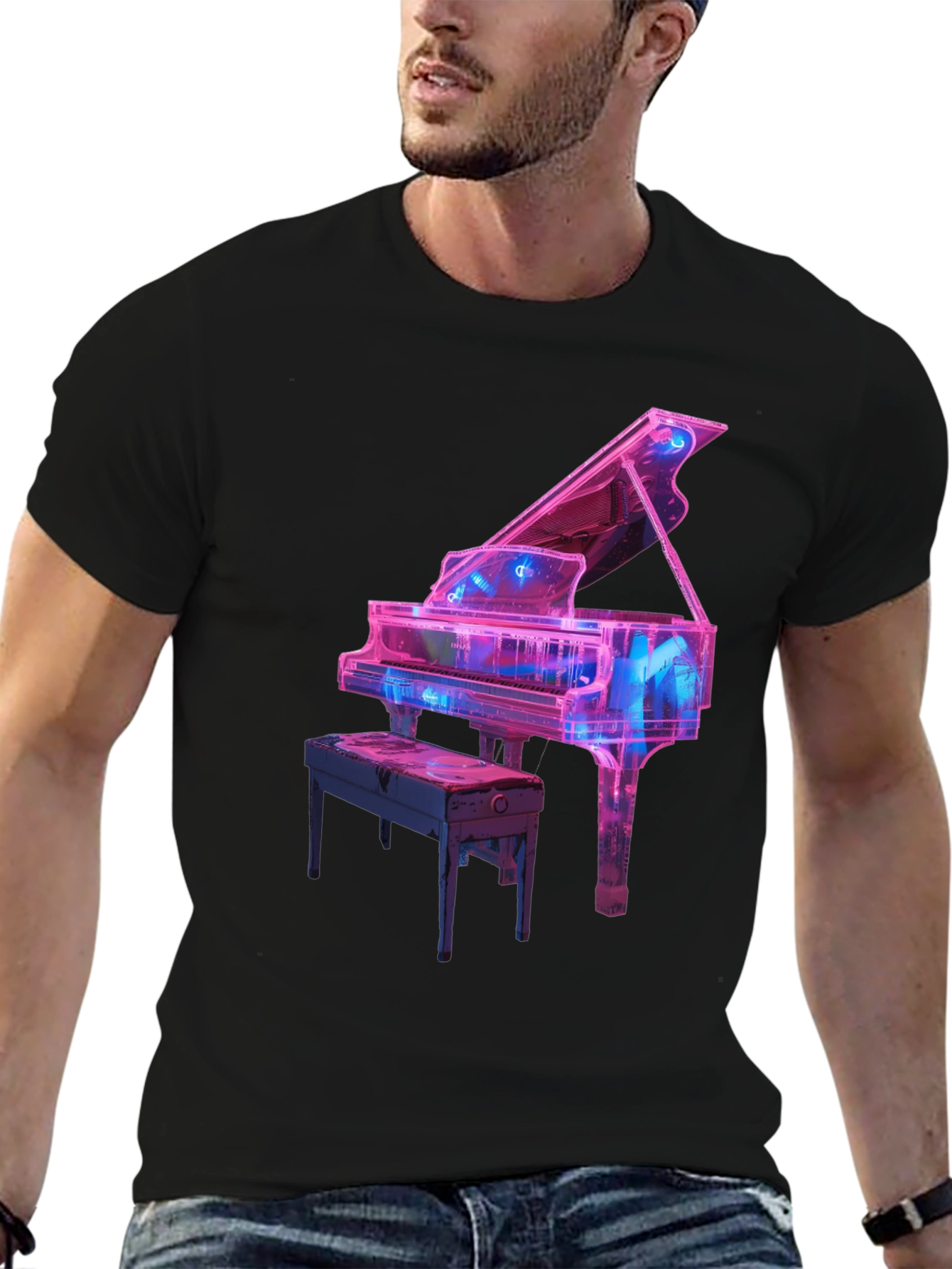 Neon Piano Graphic Tee - Music Lovers T-Shirt