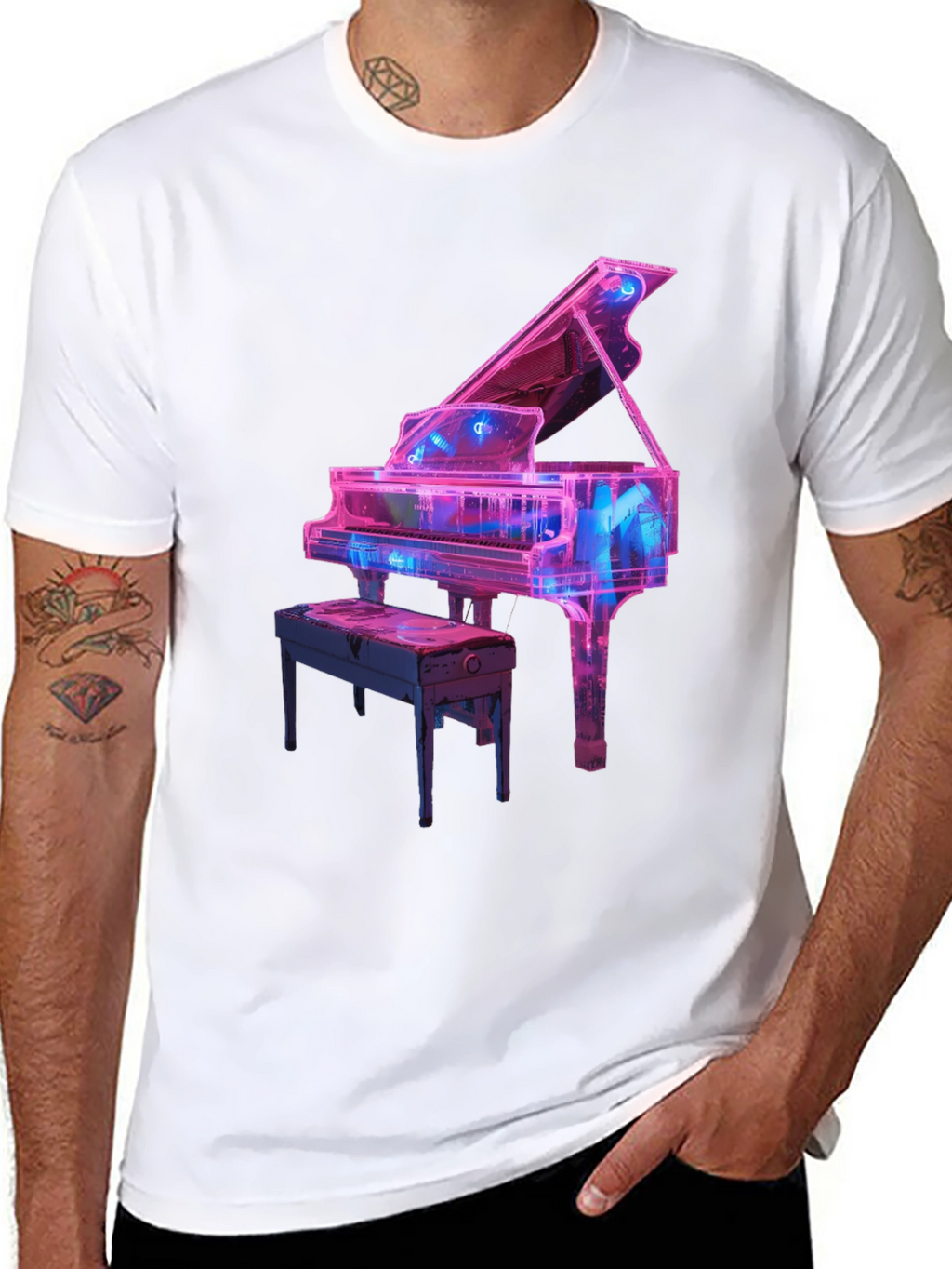 Neon Piano Graphic Tee - Music Lovers T-Shirt