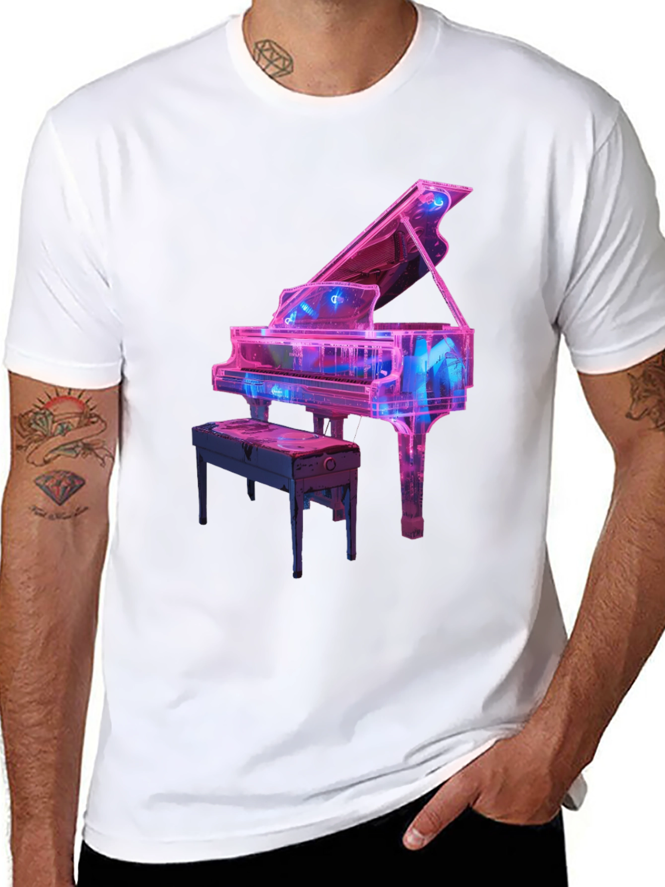 Neon Piano Graphic Tee - Music Lovers T-Shirt