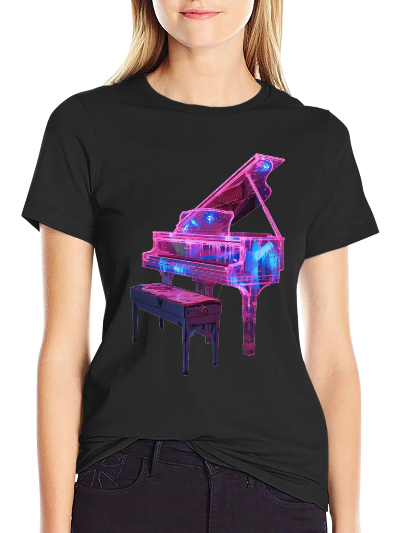 Neon Piano Graphic Tee - Music Lovers T-Shirt