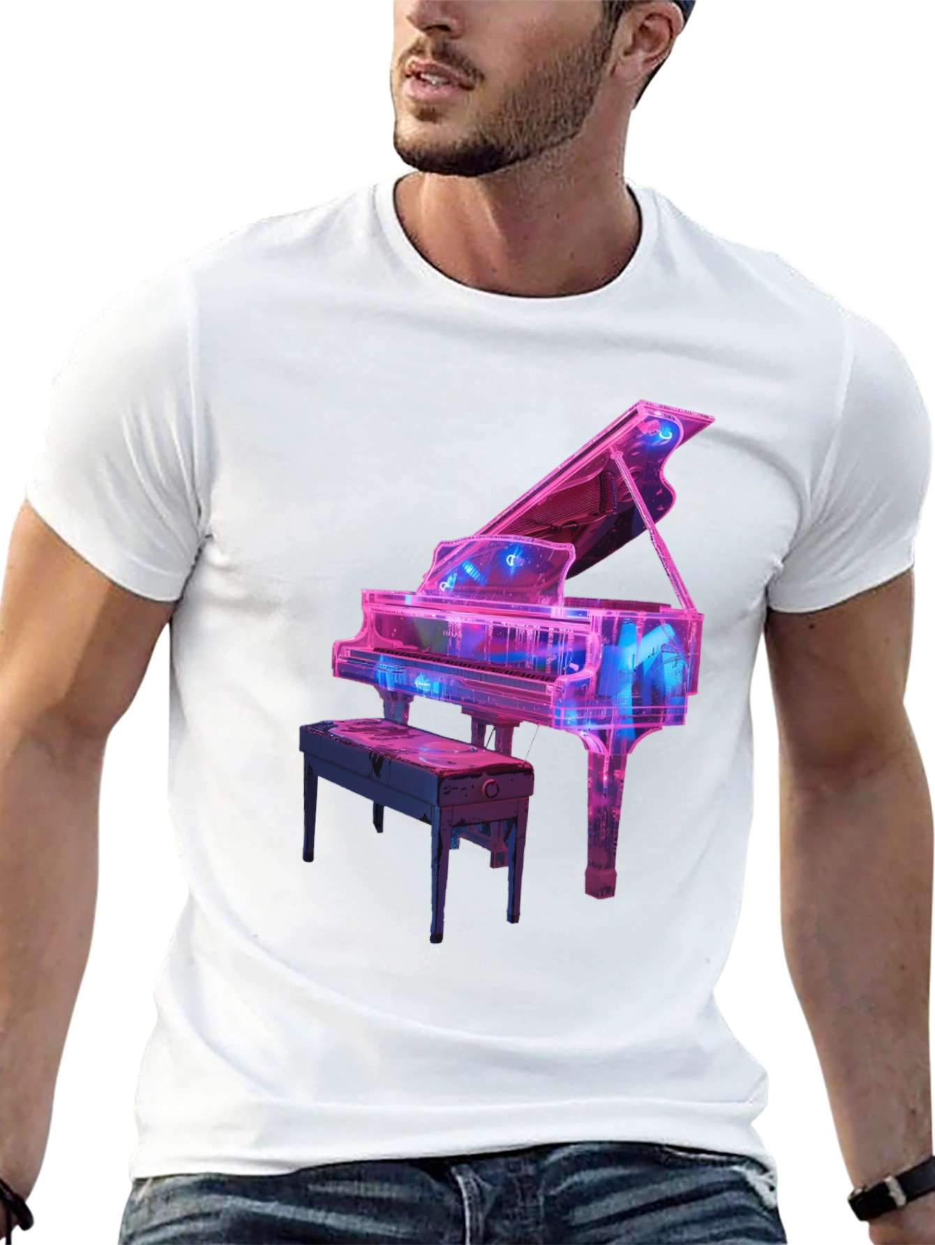 Neon Piano Graphic Tee - Music Lovers T-Shirt
