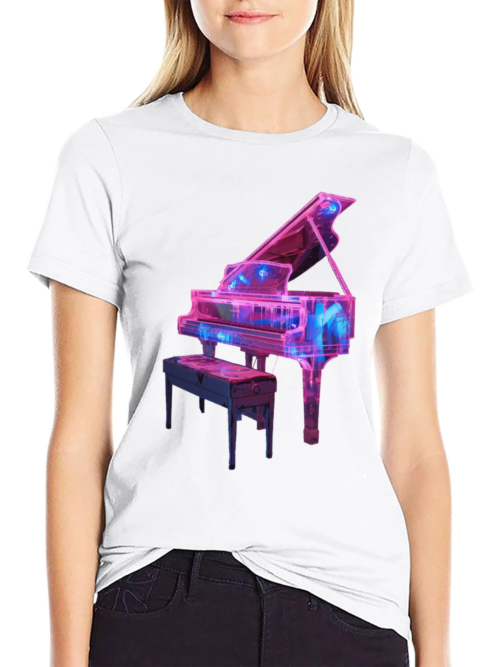 Neon Piano Graphic Tee - Music Lovers T-Shirt