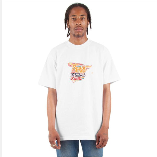 "Spain Map Word Art: Cities highlighted