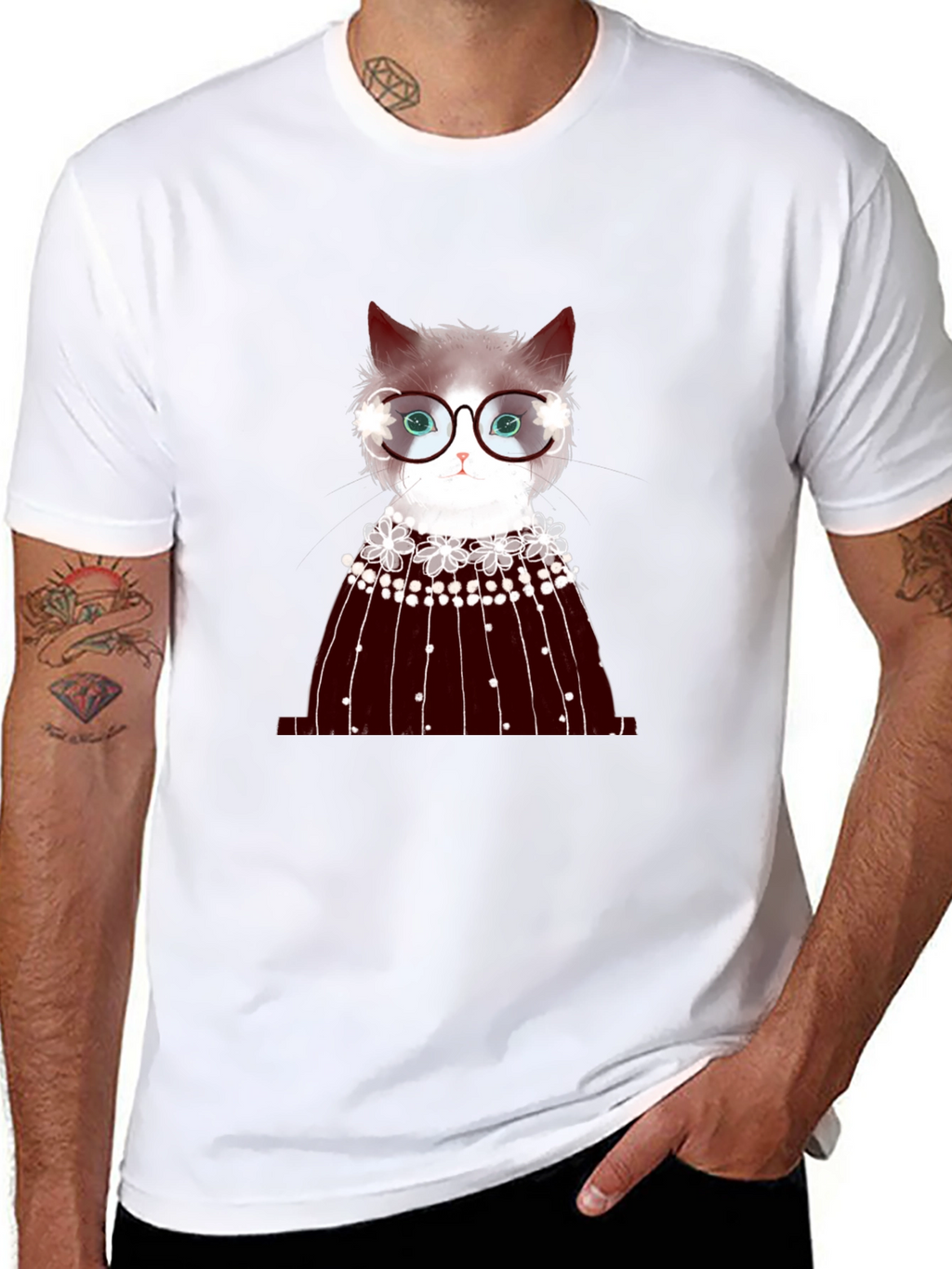 Cat in Glasses Graphic Tee