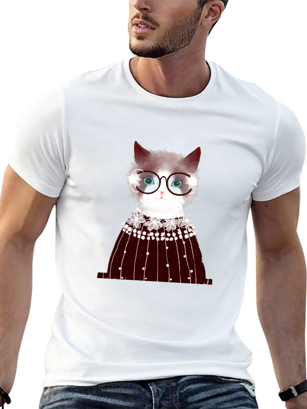 Cat in Glasses Graphic Tee