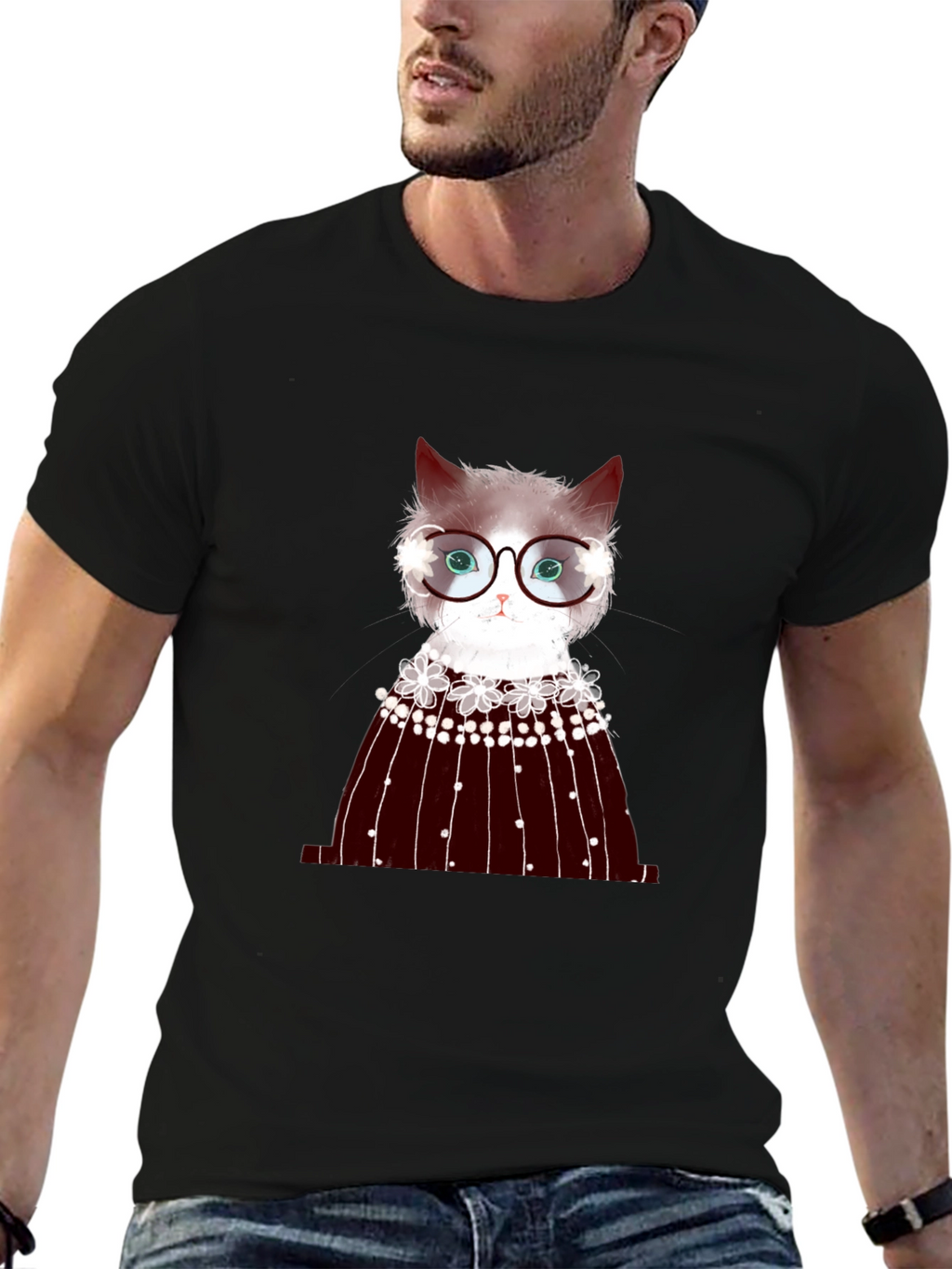Cat in Glasses Graphic Tee