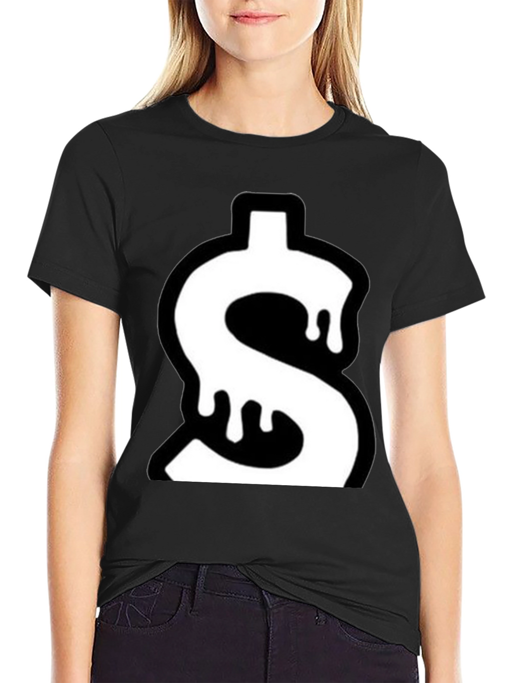 Dripping Dollar Sign Graphic Tee - Black Cotton Blend