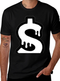 Dripping Dollar Sign Graphic Tee - Black Cotton Blend