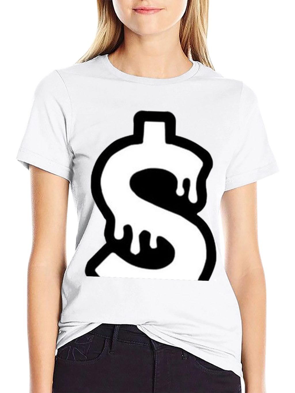 Dripping Dollar Sign Graphic Tee - Black Cotton Blend