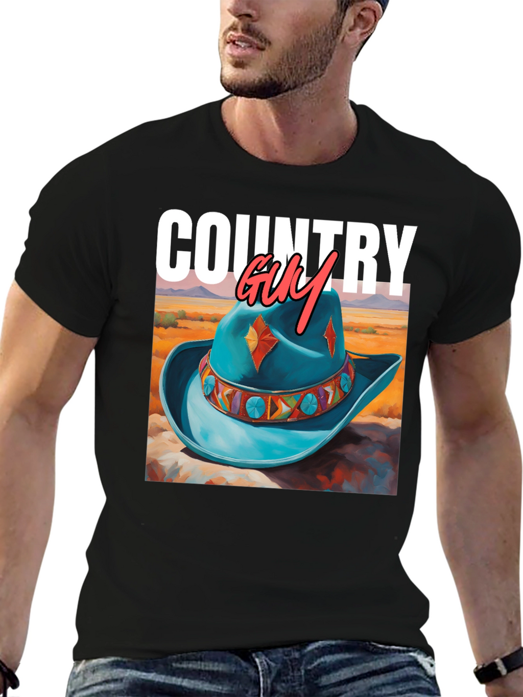 Country Guy Graphic Tee - Western Cowboy Hat Design