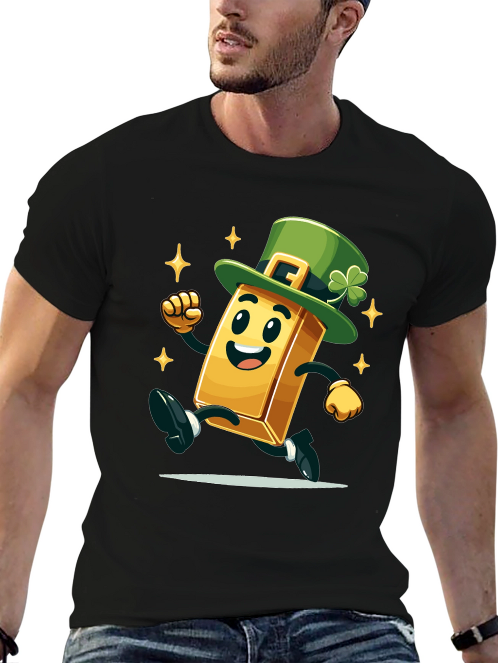 Lucky Gold Bar St. Patricks Day Black T-Shirt