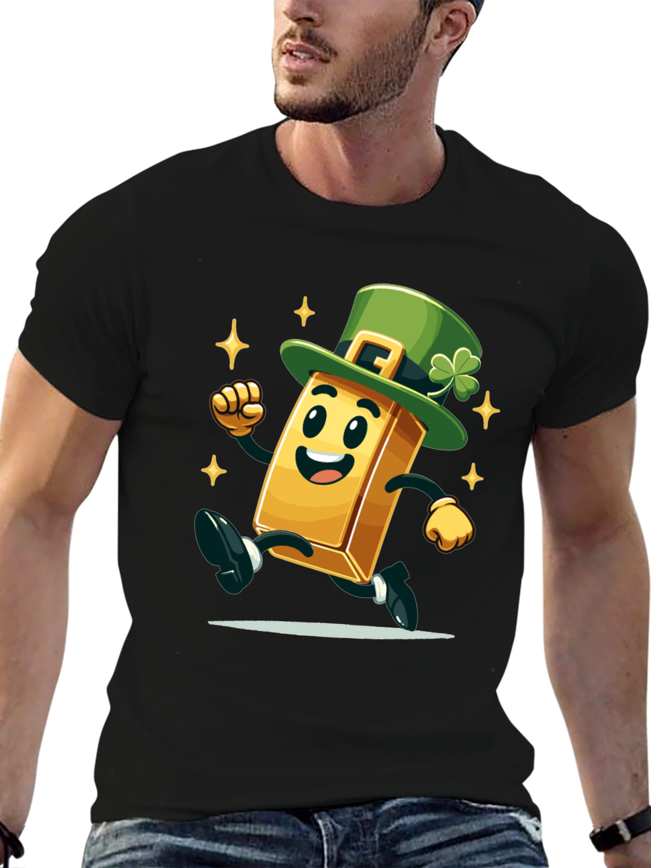 Lucky Gold Bar St. Patricks Day Black T-Shirt