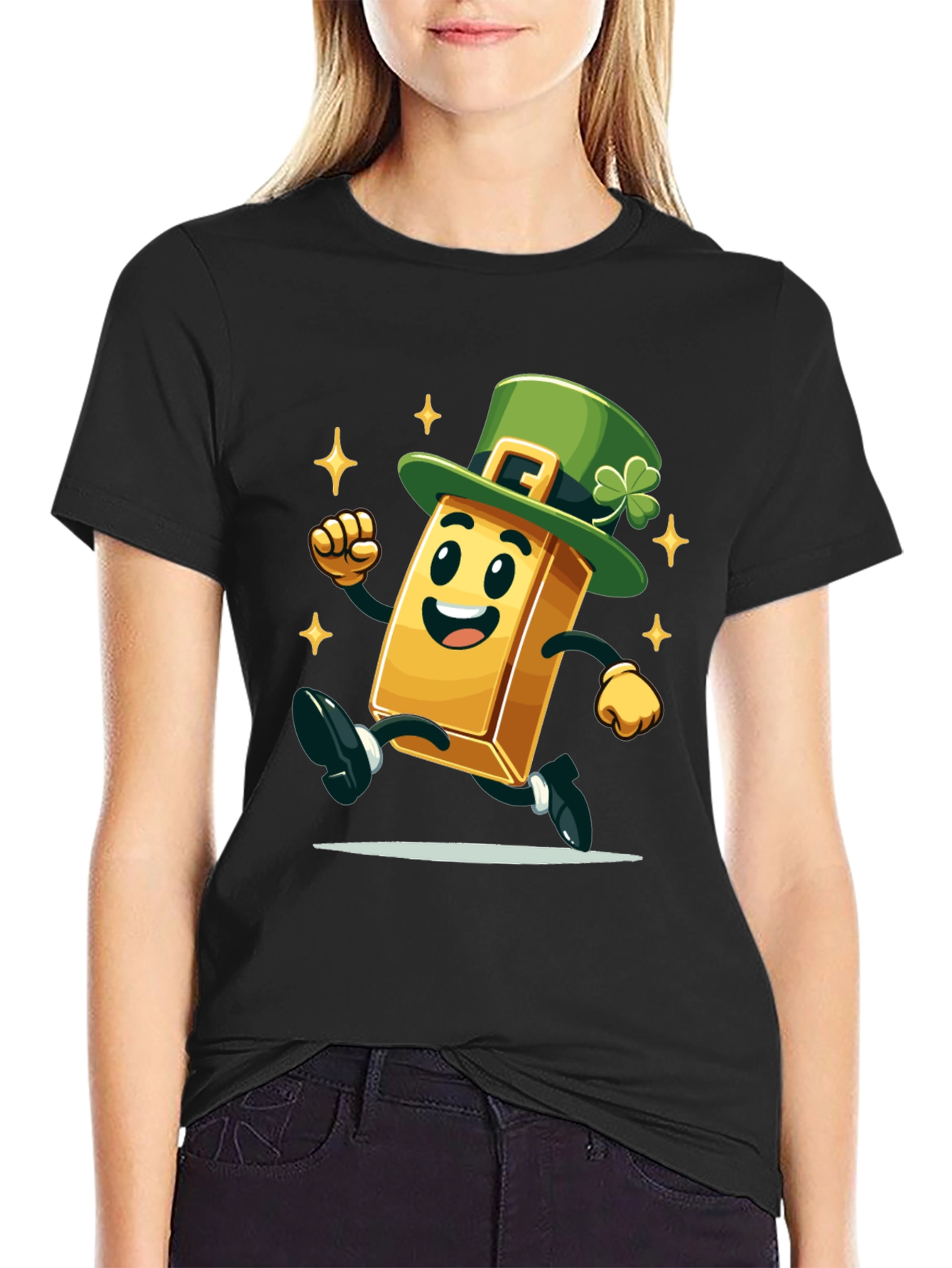 Lucky Gold Bar St. Patricks Day Black T-Shirt