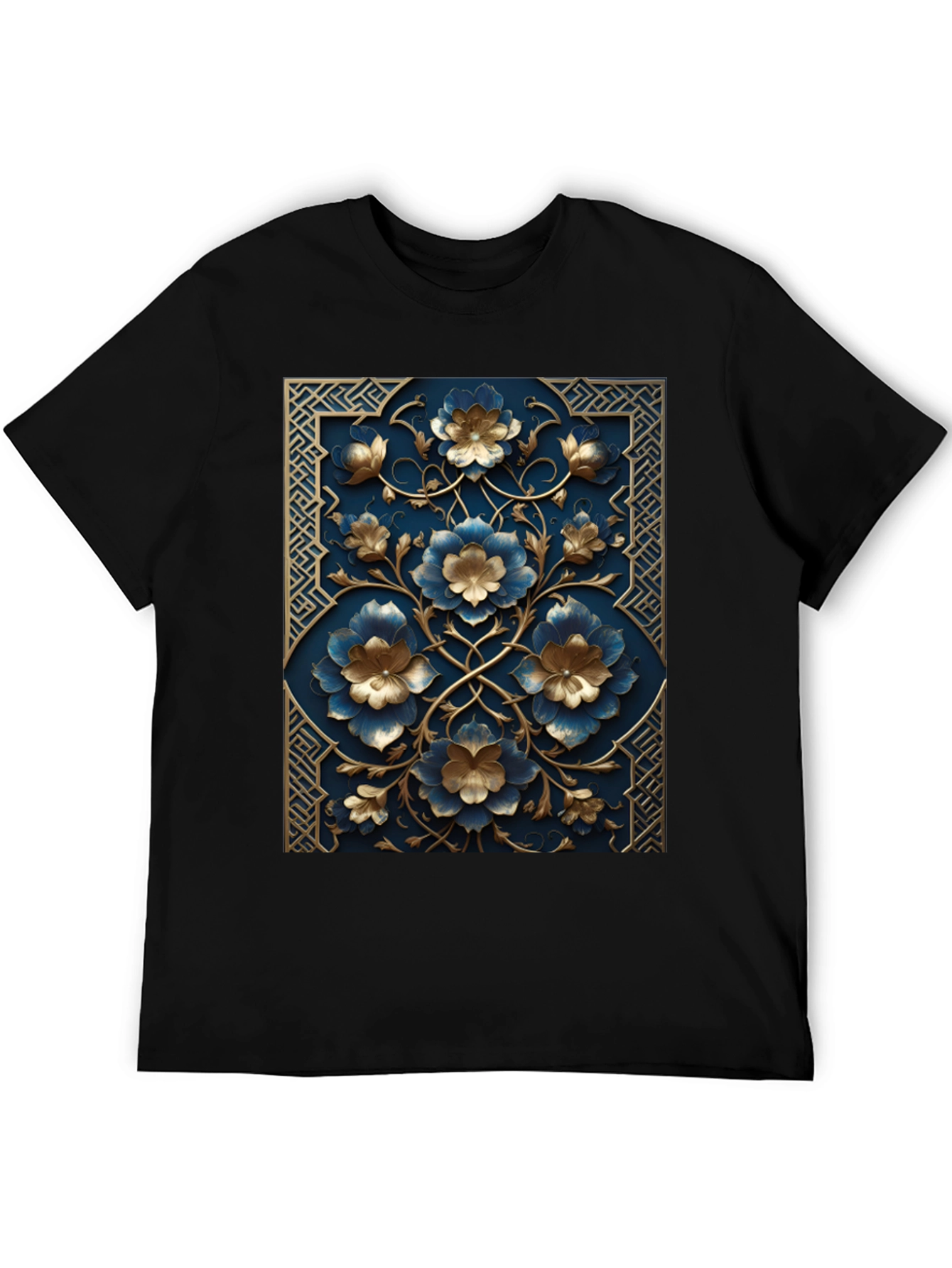 Floral Embossed Black T-Shirt