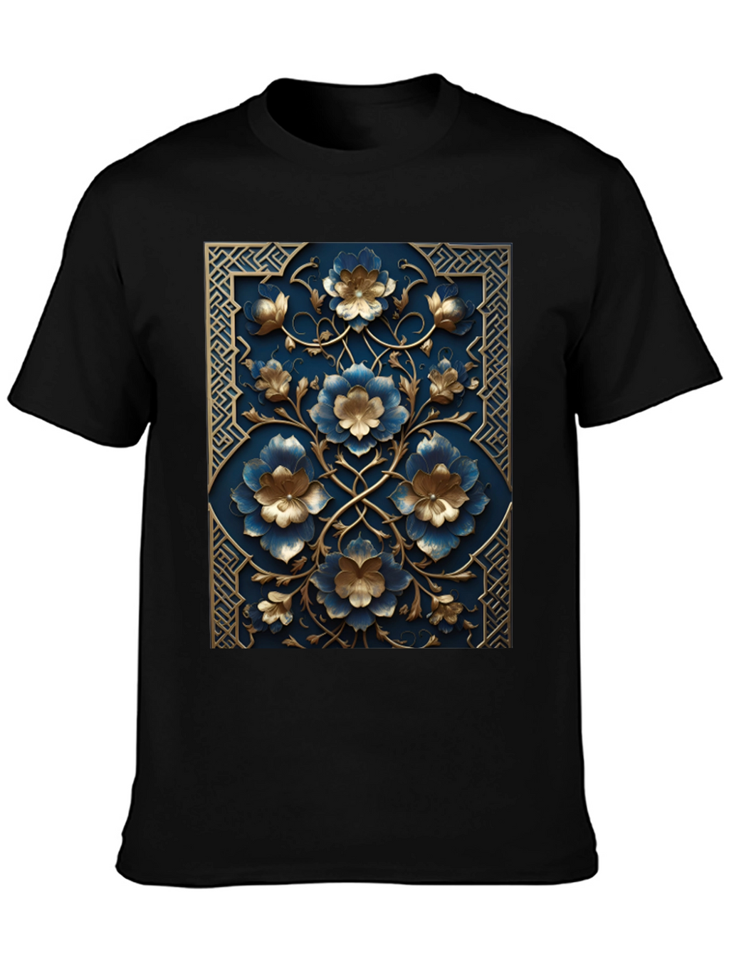 Floral Embossed Black T-Shirt