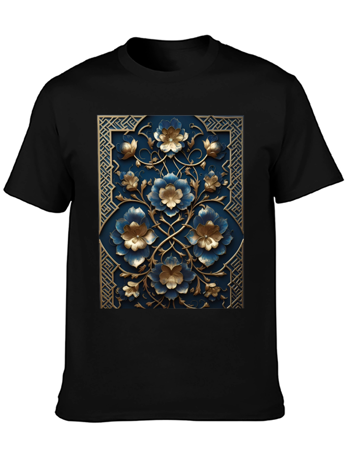 Floral Embossed Black T-Shirt
