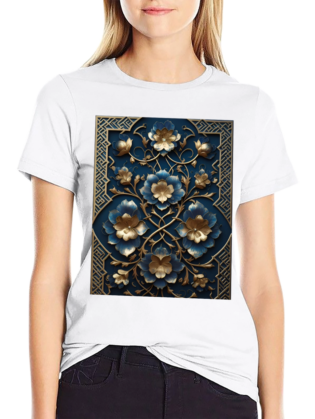 Floral Embossed Black T-Shirt