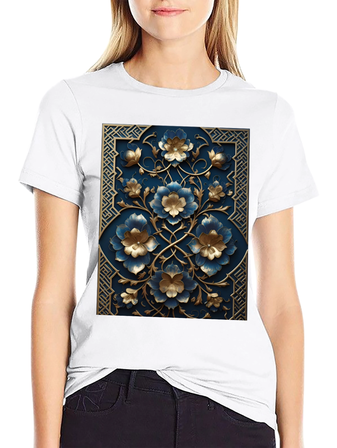Floral Embossed Black T-Shirt