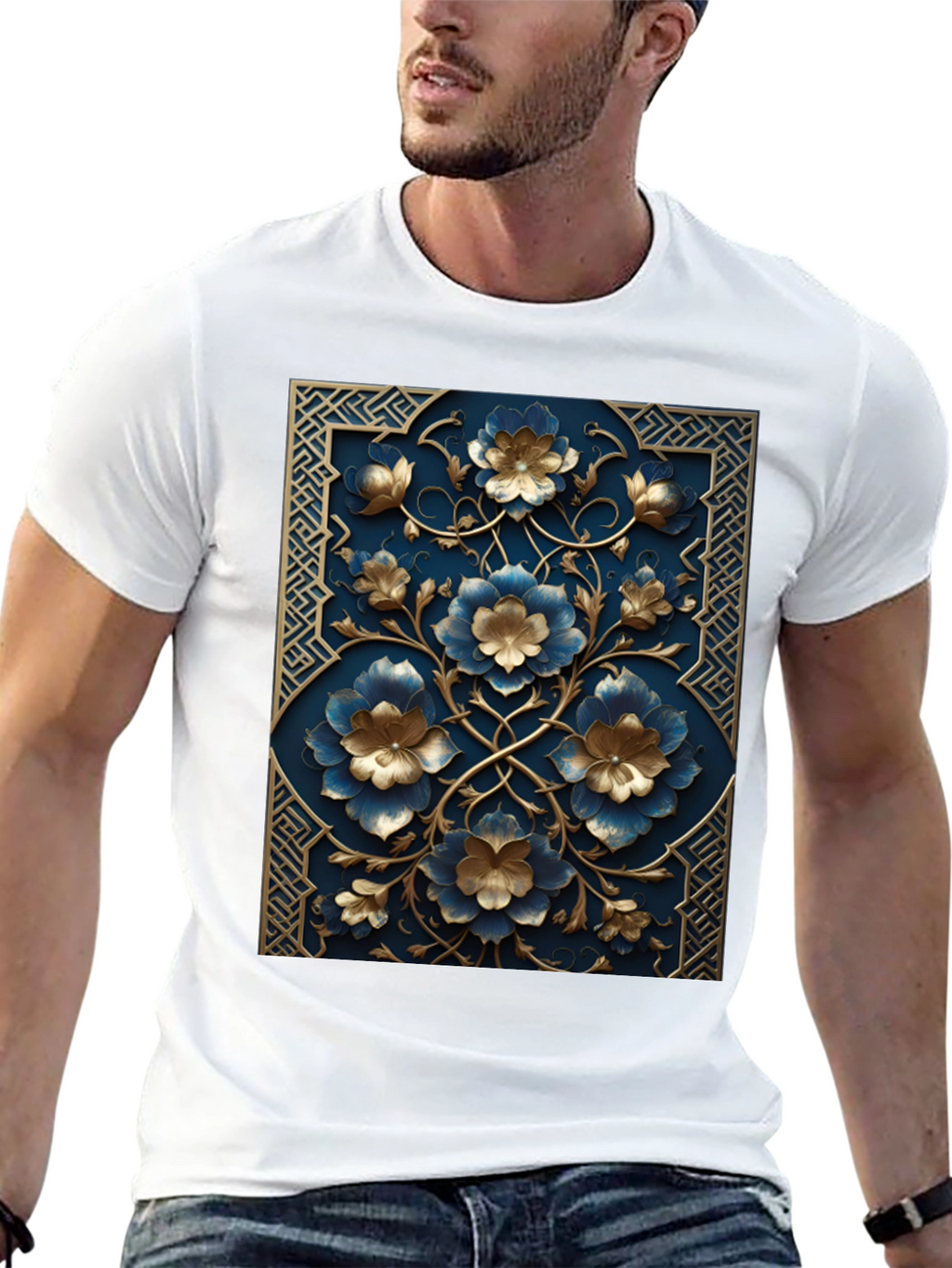 Floral Embossed Black T-Shirt