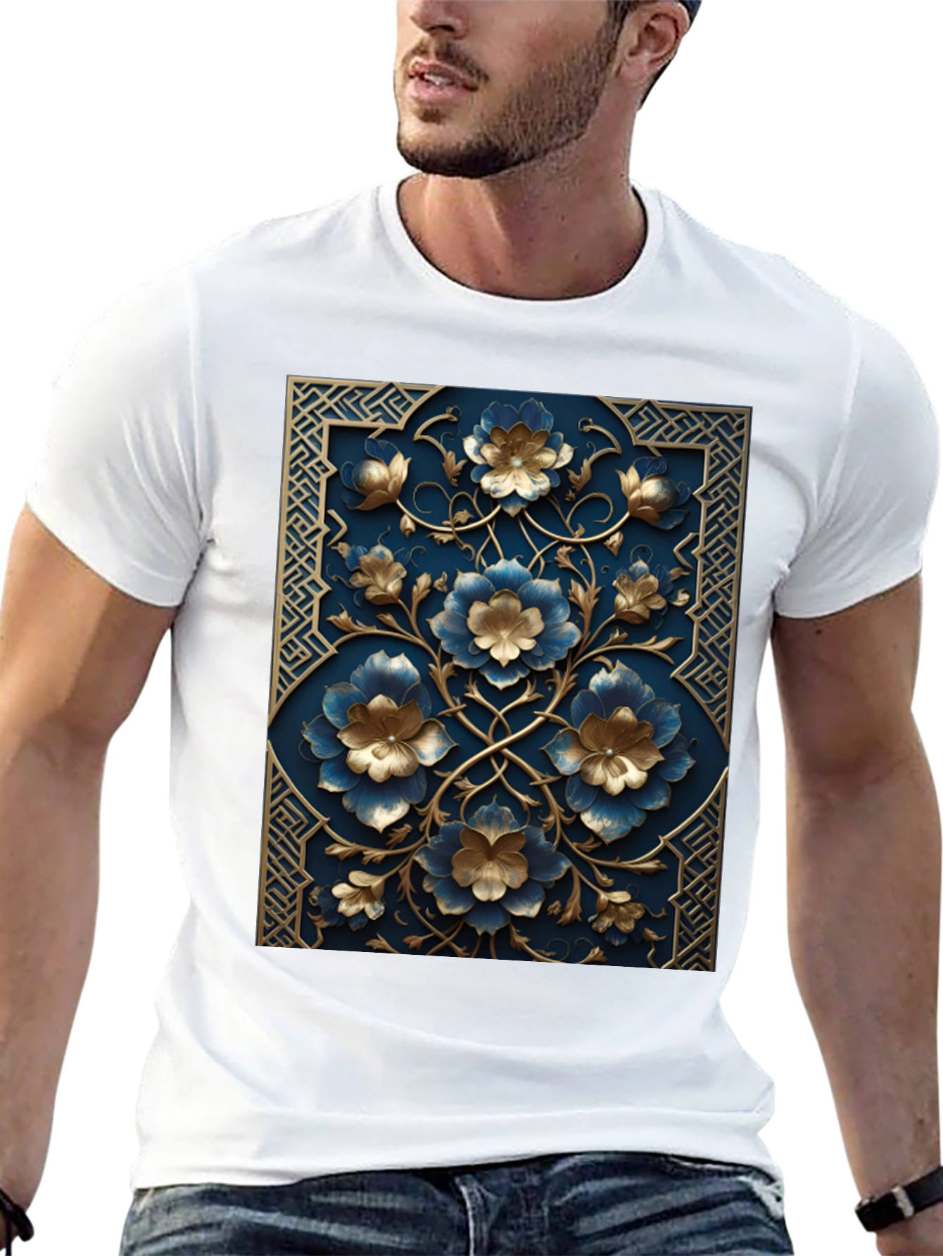 Floral Embossed Black T-Shirt