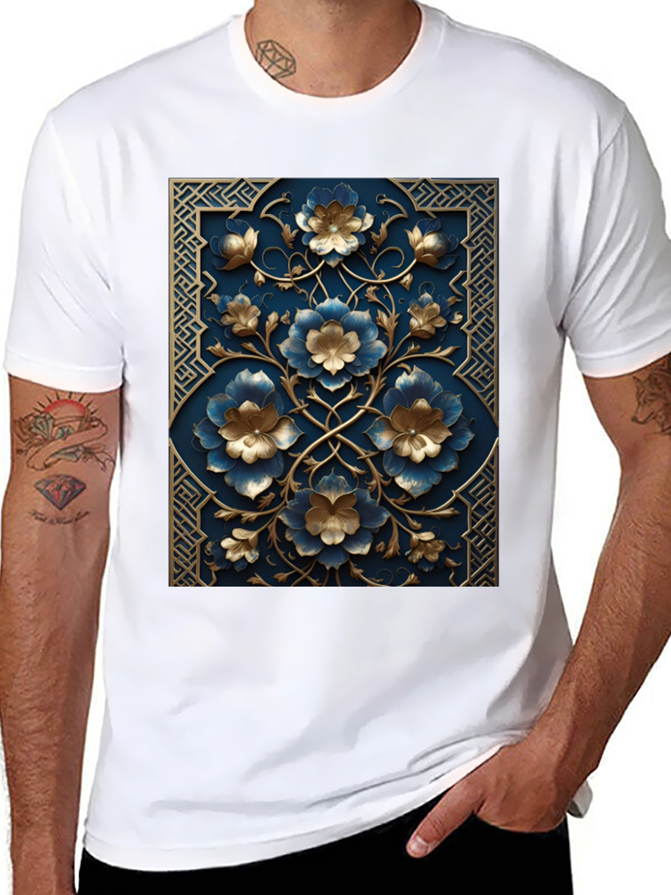 Floral Embossed Black T-Shirt