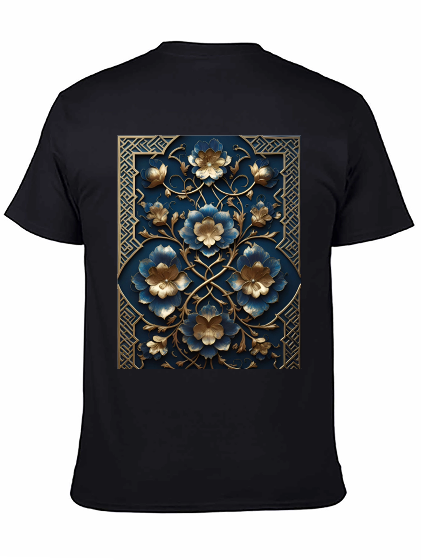 Floral Embossed Black T-Shirt