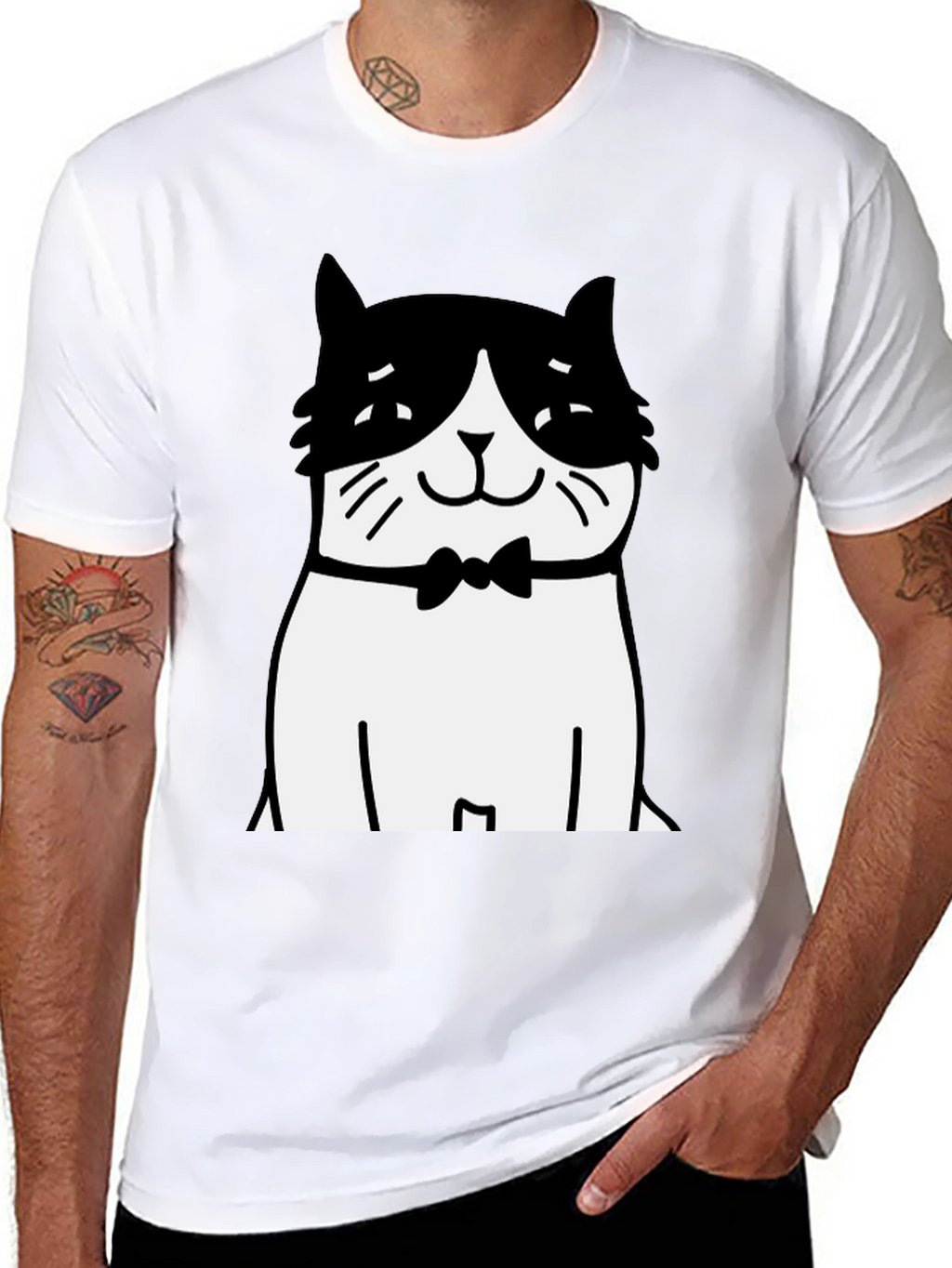 Cat Bowtie T-Shirt - Black Graphic Tee