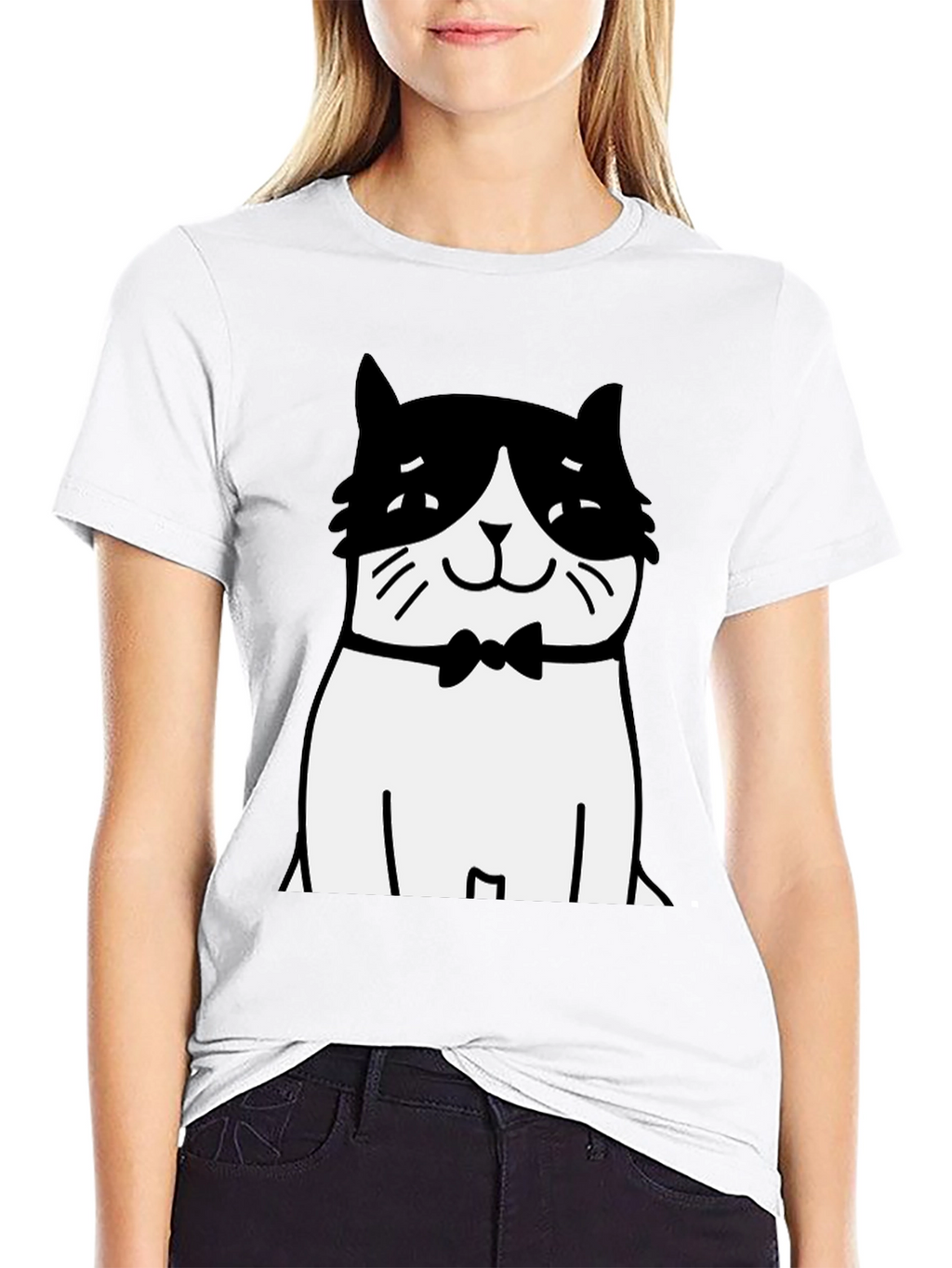 Cat Bowtie T-Shirt - Black Graphic Tee