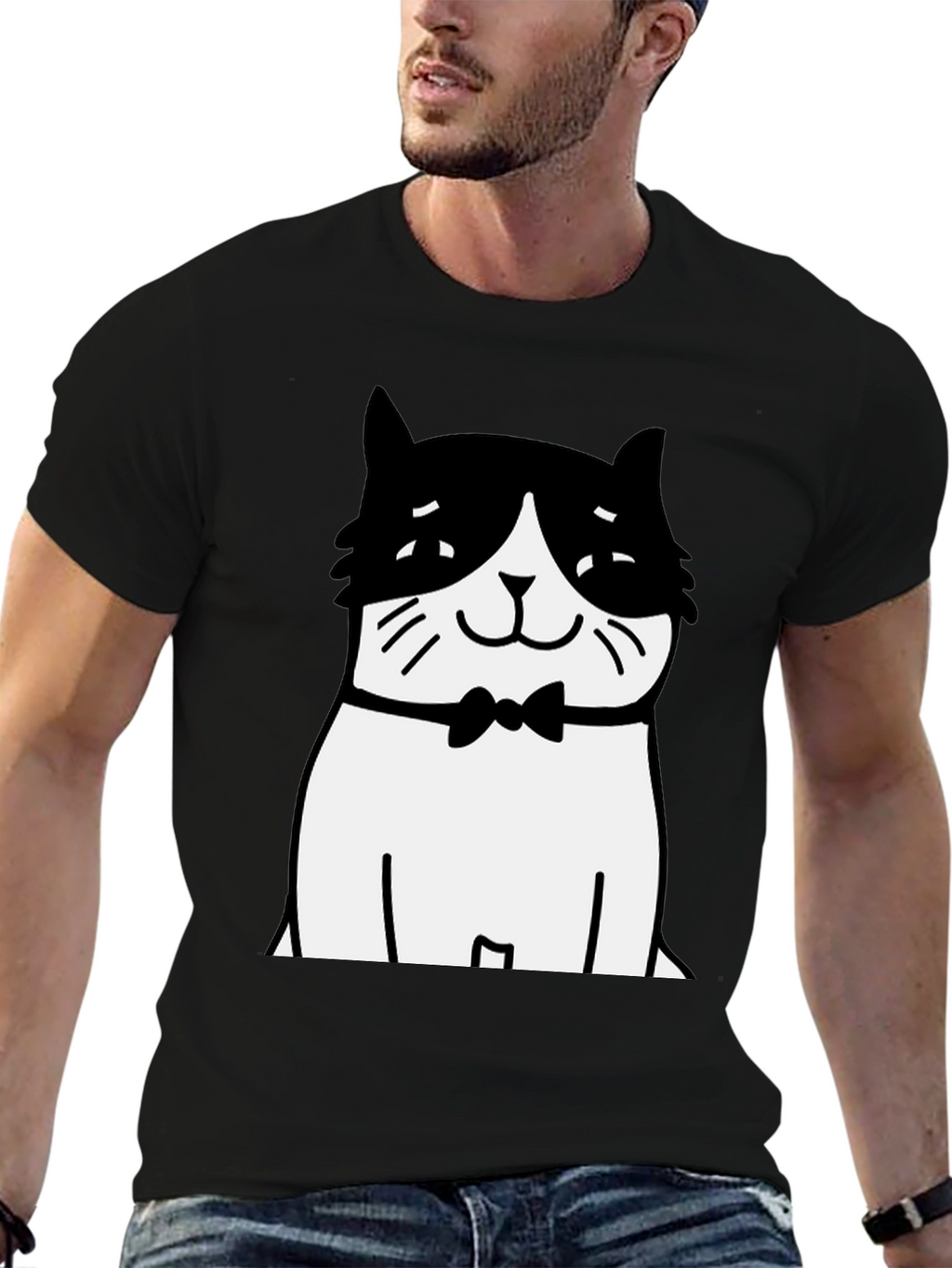 Cat Bowtie T-Shirt - Black Graphic Tee