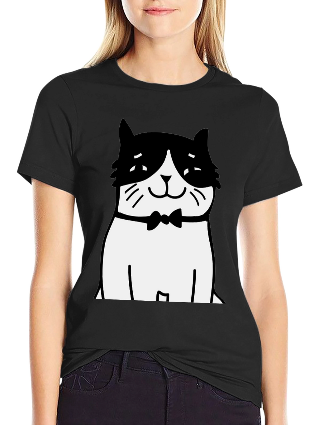 Cat Bowtie T-Shirt - Black Graphic Tee